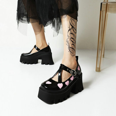 Love heart strappy mary jane platform shoes