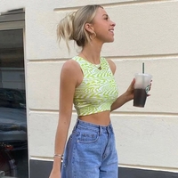 Cute 90s Striped Print Vintage Retro Crop Top Sleeveless Shirt Tank Vest Aesthetic Casual Summer E-Girl Kawaii Korean Japanese Harajuku Streetwear - Thumbnail 2