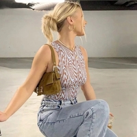 Cute 90s Striped Print Vintage Retro Crop Top Sleeveless Shirt Tank Vest Aesthetic Casual Summer E-Girl Kawaii Korean Japanese Harajuku Streetwear - Thumbnail 3