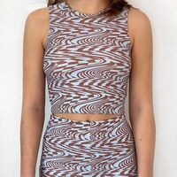 Cute 90s Striped Print Vintage Retro Crop Top Sleeveless Shirt Tank Vest Aesthetic Casual Summer E-Girl Kawaii Korean Japanese Harajuku Streetwear - Thumbnail 5