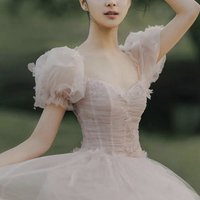 Pink tulle long A line prom dress evening dress - Thumbnail 2