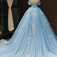Off Shoulder Sweetheart Long Tulle Princess Prom Dress, Formal Dress - Thumbnail 1
