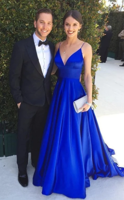 Simple V Neck Royal Blue Prom Dress 2021