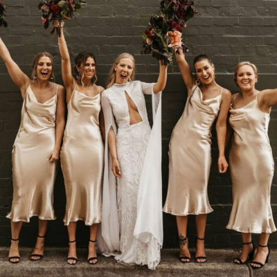 Simple tea length bridesmaid dresses for wedding party - Thumbnail 4