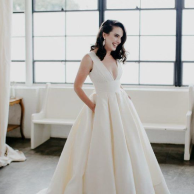 Mermaid a line v neck stain wedding dress - Thumbnail 3