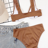 Solid Color Sexy Bikini Swimsuit Set - Thumbnail 2