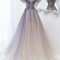 Purple tulle long A line prom dress evening dress - Thumbnail 4