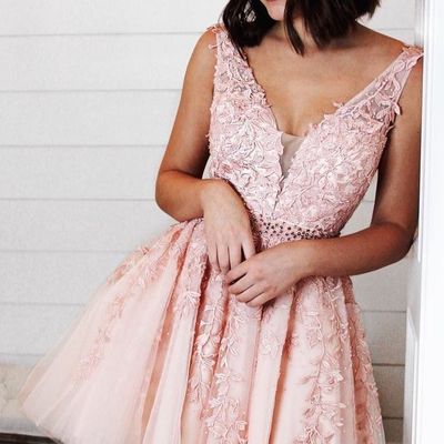 Sp1626,chic a-line tulle applique short prom dress v-back homecoming party dress - Thumbnail 3