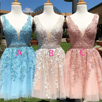 SP1626,Chic A-line Tulle Applique Short Prom Dress V-back Homecoming Party Dress - Thumbnail 1