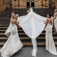 A Line V Neck Long Bridesmaid Dresses - Thumbnail 1