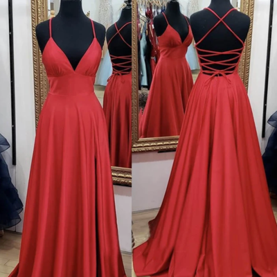 Simple a line spaghetti straps backless long prom dress - Thumbnail 3