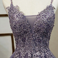 Elegant A Line Purple Long Prom/Evening Dresses with Appliques - Thumbnail 2