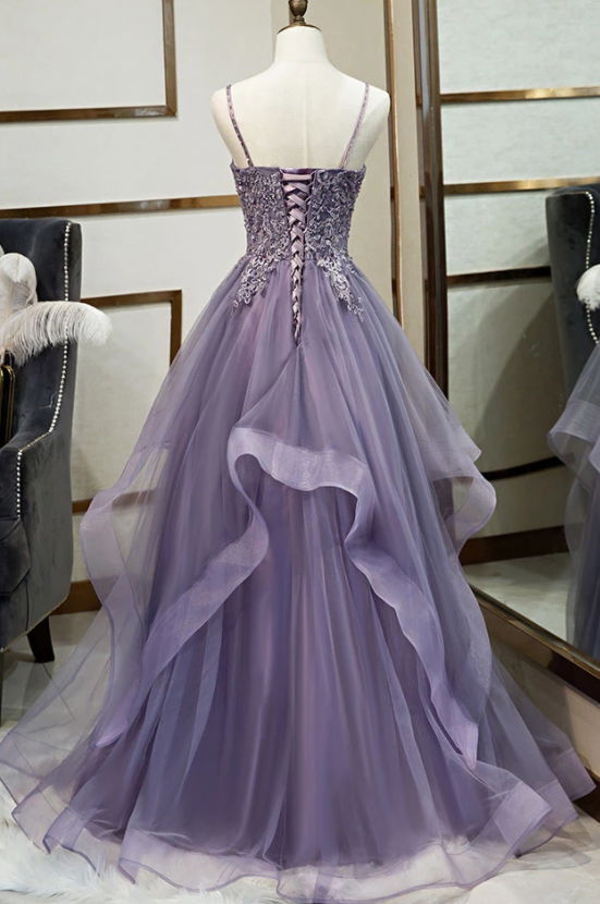 Elegant A Line Purple Long Prom/Evening Dresses with Appliques  SheDress   Online Store Powered by Storenvy