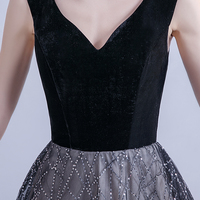 Black tulle sequins long A line prom dress evening dress - Thumbnail 5