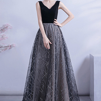 Black tulle sequins long A line prom dress evening dress - Thumbnail 8