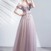 Cute tulle applique long A line prom dress evening dress - Thumbnail 1