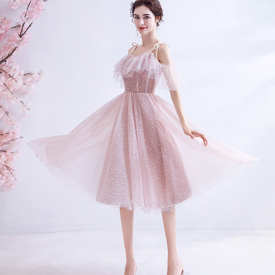 Pink tulle short a line prom dress homecoming dress - Thumbnail 5