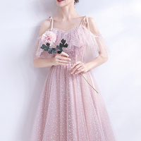 Pink tulle short A line prom dress homecoming dress - Thumbnail 1