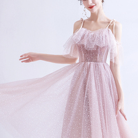 Pink tulle short A line prom dress homecoming dress - Thumbnail 2
