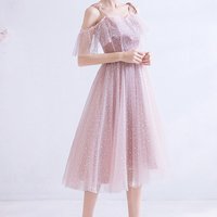 Pink tulle short A line prom dress homecoming dress - Thumbnail 3