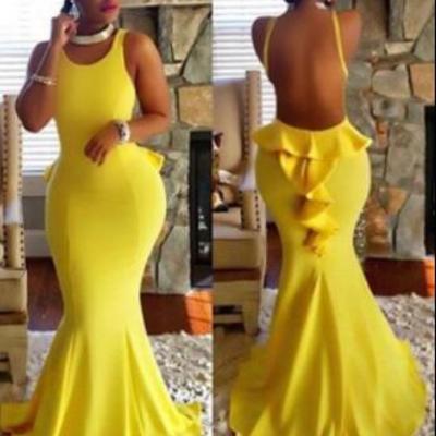 Prom dresses yellow backless - Thumbnail 2