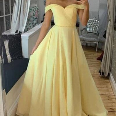 Pale yellow prom dresses off the shoulder - Thumbnail 3
