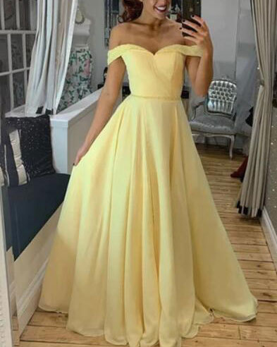 Pale Yellow Prom Dresses Off the Shoulder