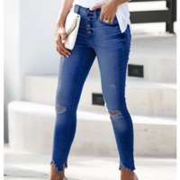 Elasticity Hole Hip Lift Denim Trousers - Thumbnail 1