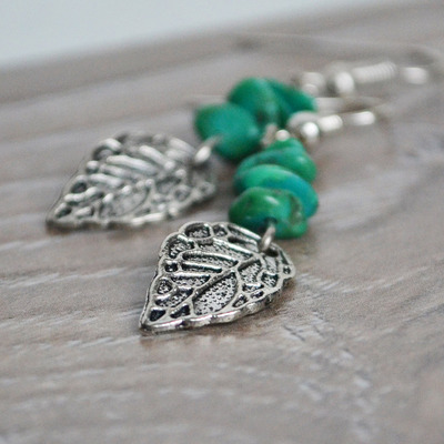 Turquoise leaf charm earrings - Thumbnail 5