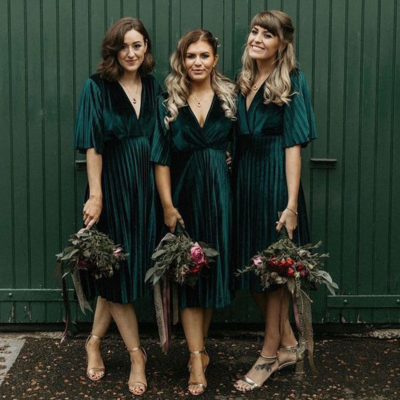 Tea length v neck short bridesmaid dresses - Thumbnail 2