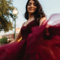 Burgundy Tulle High Low Long Prom Dress - Thumbnail 1