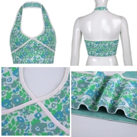 Cute Sexy Floral Halter Patchwork Knit Tank Crop Top Vintage Beach Aesthetic Casual Summer E-Girl Kawaii Korean Japanese Harajuku Stree - Thumbnail 5