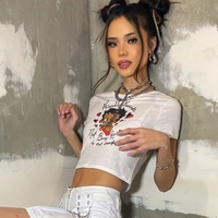 Cute 90s Vintage Betty Girl Cartoon Print White Short Sleeve Tshirt Crop Top Aesthetic Casual Summer E-Girl Kawaii Korean Japanese Haraju - Thumbnail 4