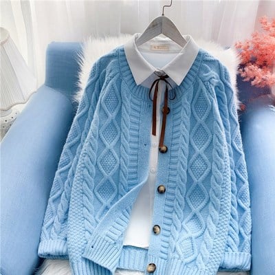 Pastel color cozy knitted cardigan - Thumbnail 2