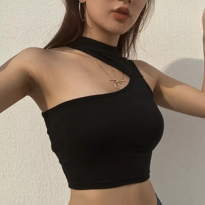 Cute Sexy Black Off Shoulder Crop Top Sleeveless Shirt Tank Cami Aesthetic Casual Summer E-Girl Kawaii Korean Japanese Haraju