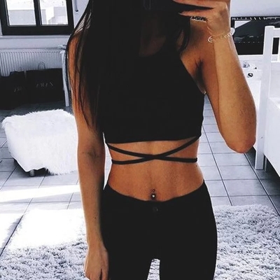 Cute Sexy Black Lace Up Bandage Crop Top Sleeveless Shirt Tank Camisole Aesthetic Casual Summer E-Girl Kawaii Korean Japanese Haraju