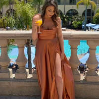 Simple A-Line Cowl Neck Spaghetti Straps Long Prom Evening Dresses - Thumbnail 2