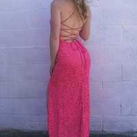 Charming Mermaid Scoop Neck Hot Pink Sequins Long Prom Evening Dresses with Slit - Thumbnail 1