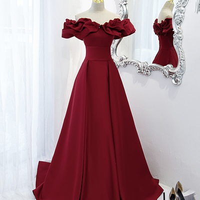 Burgundy off shoulder long a line prom dress evening dress - Thumbnail 3