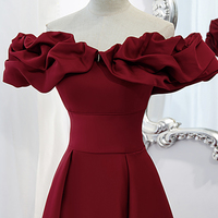 Burgundy off shoulder long A line prom dress evening dress - Thumbnail 1