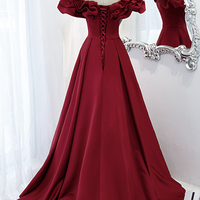 Burgundy off shoulder long A line prom dress evening dress - Thumbnail 3