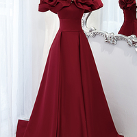 Burgundy off shoulder long A line prom dress evening dress - Thumbnail 4