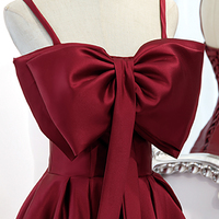 Burgundy satin long A line prom dress formal dress - Thumbnail 2