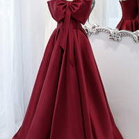 Burgundy satin long A line prom dress formal dress - Thumbnail 7