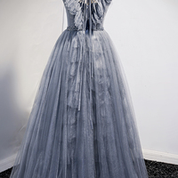 Gray tulle long A line prom dress evening dress - Thumbnail 2