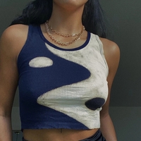 Cute Pink Ying Yang Crop Top Sleeveless Shirt Ribbed Vest Tank Aesthetic Casual Summer E-Girl Kawaii Korean Japanese Haraju - Thumbnail 3