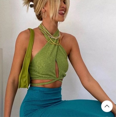 Cute Sexy Chic Green Bandage Halter Crop Top Sleeveless Shirt Party Club Aesthetic Casual Summer E-Girl Kawaii Korean Japanese Haraju