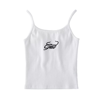 Cute Sexy Solid Letter Embroidery Ribbed Crop Top Tank Sleeveless Shirt Vest Aesthetic Casual Summer E-Girl Kawaii Korean Japanese Haraju - Thumbnail 4