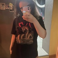 Cute Black Dragon Anime Cartoon Print Oversize Loose Short Sleeve T-shirt Aesthetic Casual Summer E-Girl Kawaii Korean Japanese Harajuku Street - Thumbnail 6