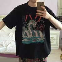 Cute Black Dragon Anime Cartoon Print Oversize Loose Short Sleeve T-shirt Aesthetic Casual Summer E-Girl Kawaii Korean Japanese Harajuku Street - Thumbnail 7